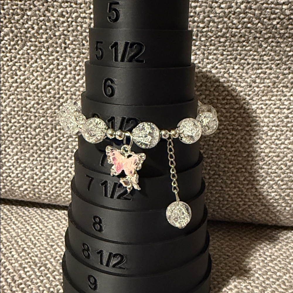 5/$25 White Clear Beaded Bracelet with Butterfly Charm